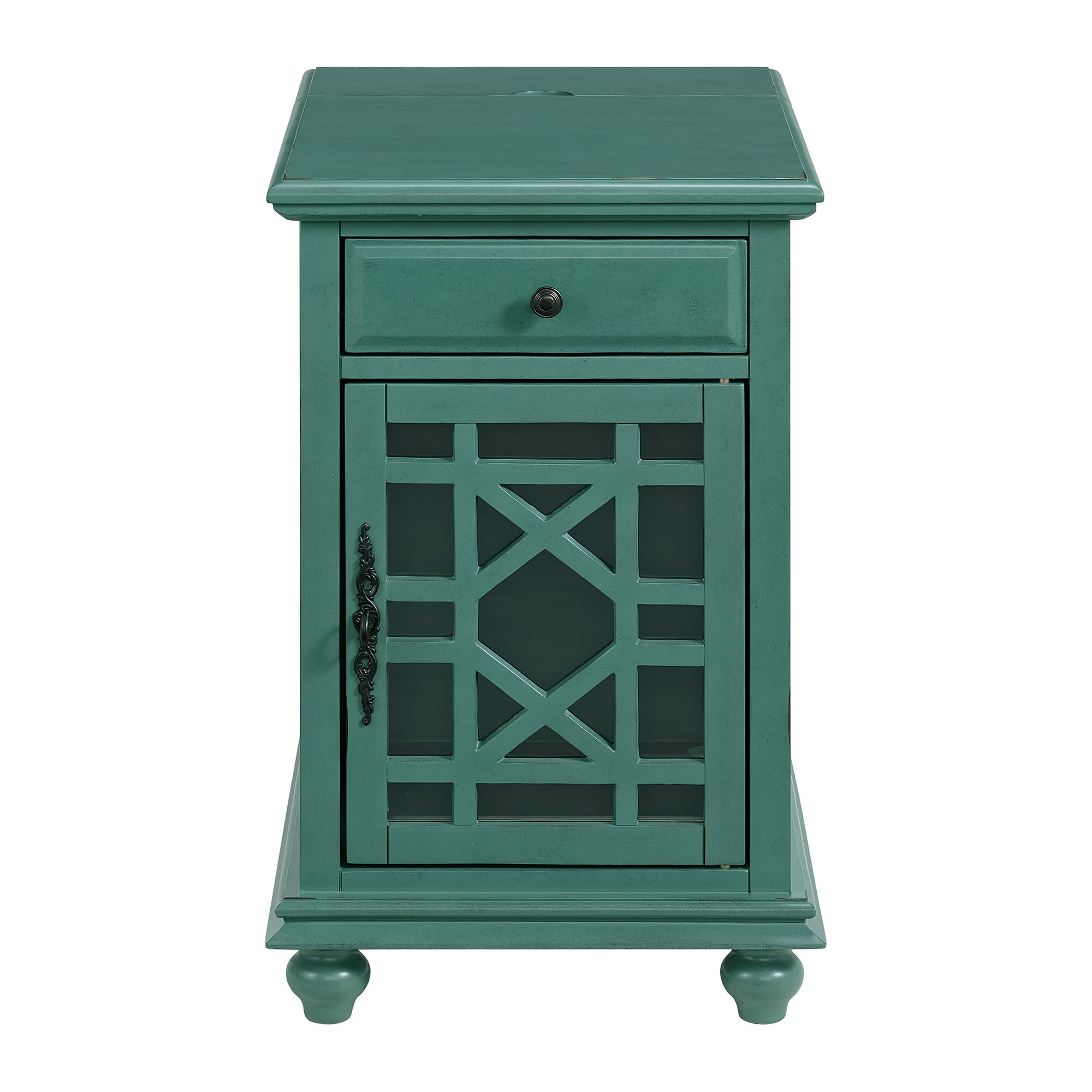 Martin Svensson Home Elegant Chairside End Table with Power, Antique Teal-Green